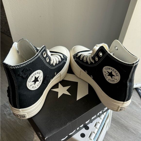Converse Women Sneaker CTAS 3D Floral Black White Platform High-Top Black size 8 - Picture 7 of 10